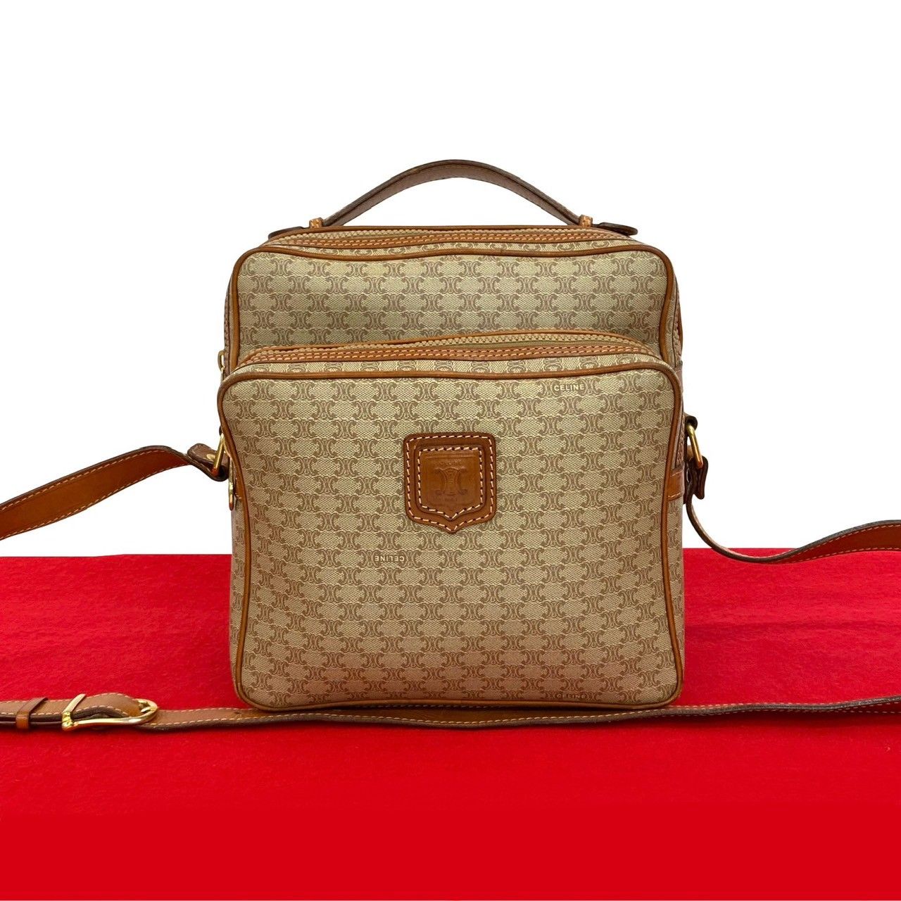極 美品 CELINE セリーヌ ヴィンテージ マカダム ブラゾン 柄 レザー 