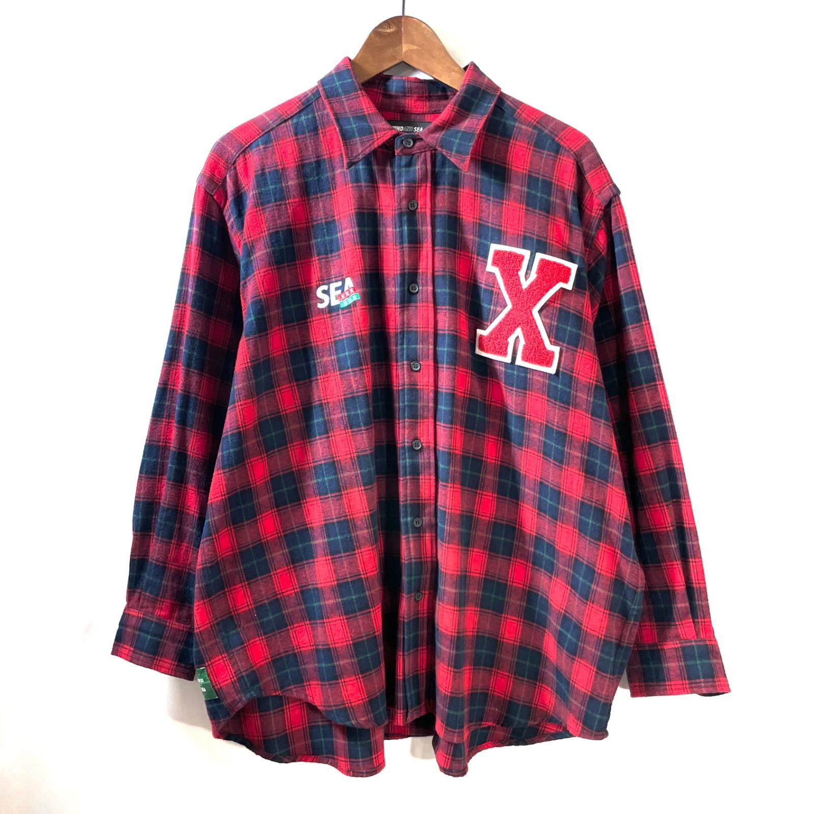 【#68】WIND AND SEA × GODSELECTIONXXX FLANNEL CHECK SHIRT ウィンダンシー ゴッドセレクション  フランネル チェック シャツ ストリート 赤 レッド