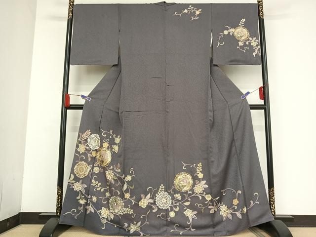平和屋着物●訪問着 友禅 駒刺繍 鳳凰更紗花文 暈し染め 金糸 金彩 正絹 AAAU0207np