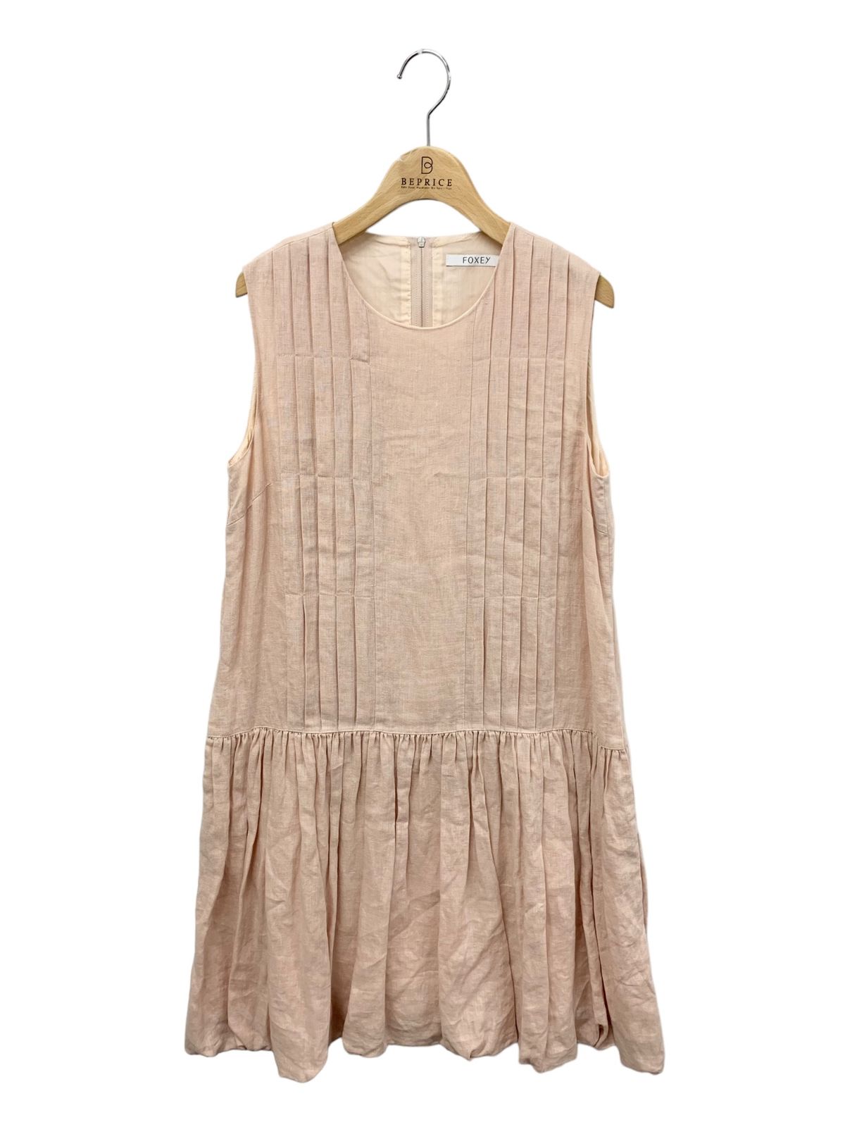 美品✨フォクシー リネンフェイス フレアワンピース 40 ベージュ フォクシーブティック Dress 36781 ワンピース 40 ピンク リネン