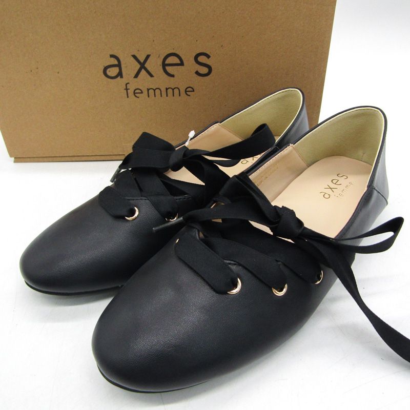 アクシーズファム レースアップフラットパンプス 未使用 TL621X108 靴 シューズ 黒 レディース Sサイズ ブラック axes femme