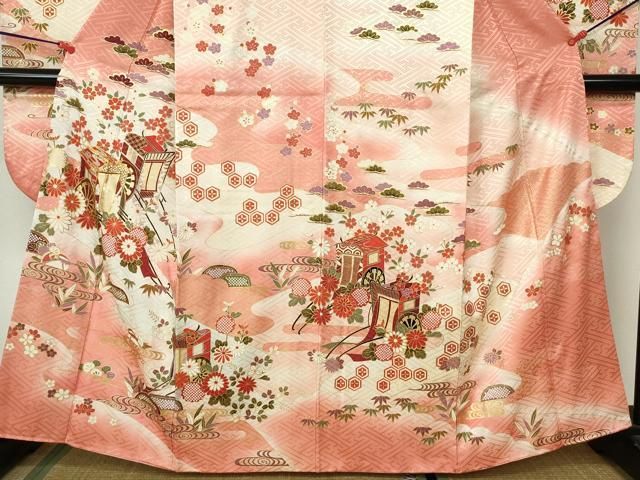 平和屋着物○豪華振袖 花手毬 黒地 暈し染め 金彩 金通し地