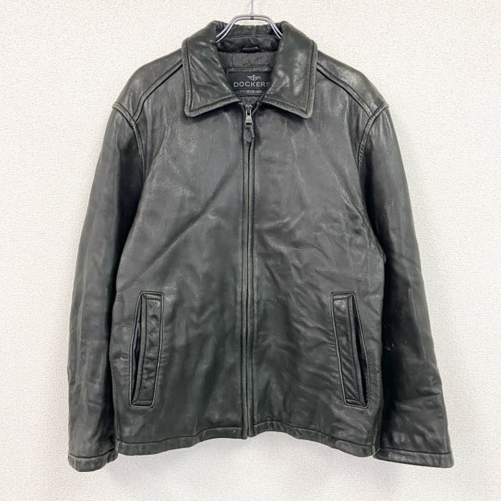 古着 used 90s DOCKERS ドッカーズ レザージャケット|革ジャン シングルライダースジャケット 黒 ブラック XLサイズ
