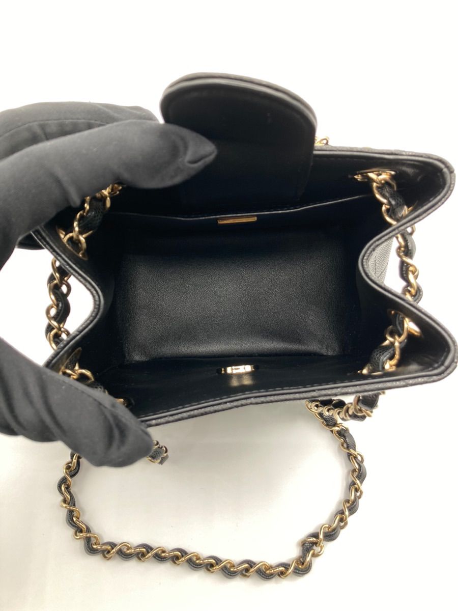 シャネル(CHANEL) マトラッセ ミニ バケットバッグ 黒 キャビア