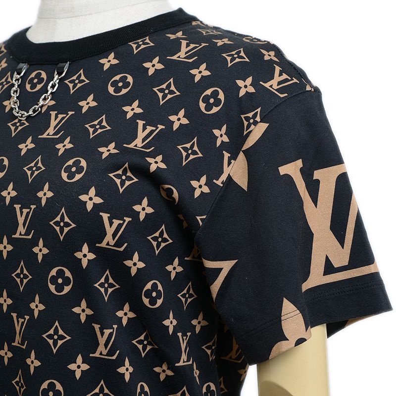  ルイ･ヴィトン モノグラム チェーン 半袖Tシャツ コットン ブラック ベージュ アンサンブル トップス
