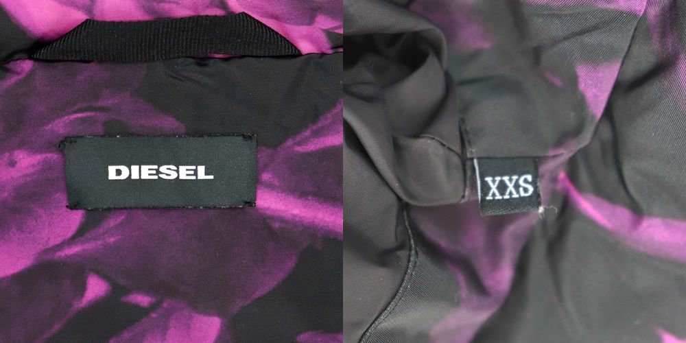 美品 ディーゼル 総柄 中綿ジャケット メンズ 黒 ピンク 紫 XXS DIESEL