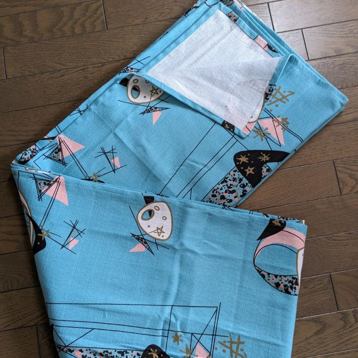 50,s柄 50s柄カーテン2枚 ブルーパレット180 カーテン2枚 ブルー