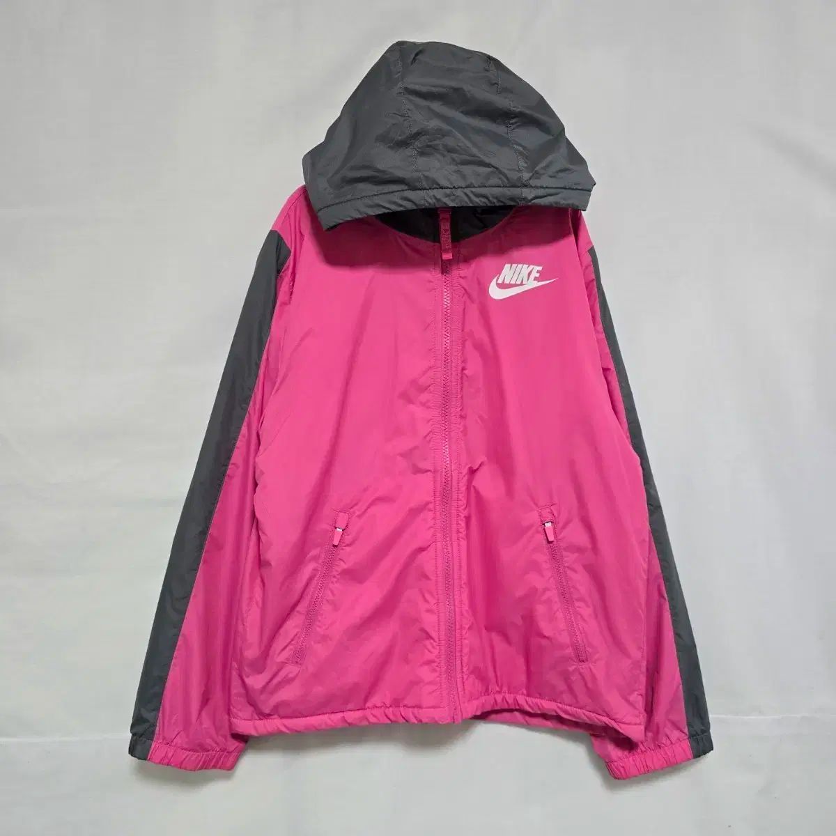  NIKE ピンク/グレー 起毛 ウィンドブレーカー フーデッド ジャケット キッズ 10-12歳 1022 その他