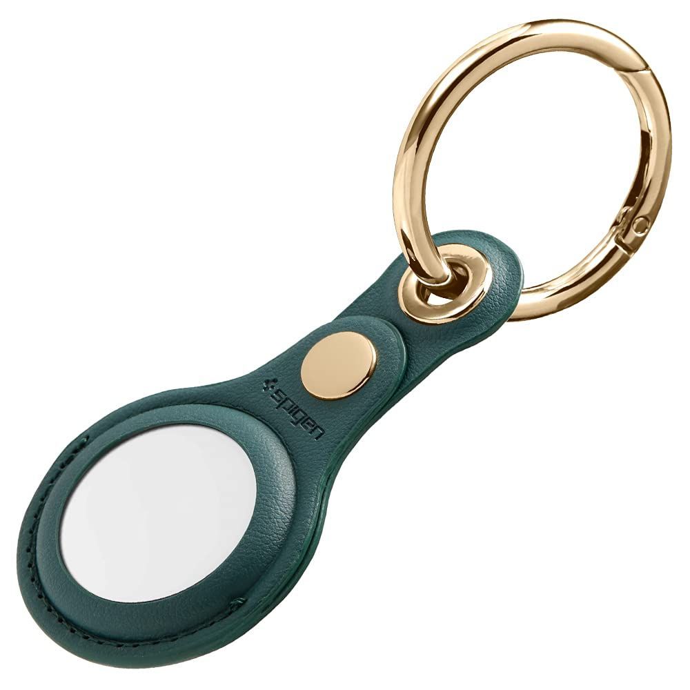 Spigen AirTag ケース レザー キーホルダー カバー 黒 ブラック