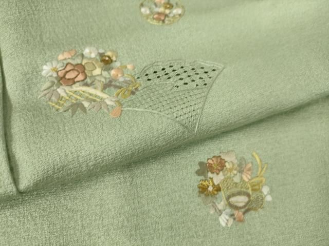 平和屋着物▽中国三大刺繍　スワトウ刺繍　汕頭刺繍　総刺繍　小紋　単衣　檜扇花文　金糸　正絹　逸品　未使用　DAAS0458az 平和屋着物▽中国三大刺繍 スワトウ刺繍 汕頭刺繍 総刺繍 小紋 単