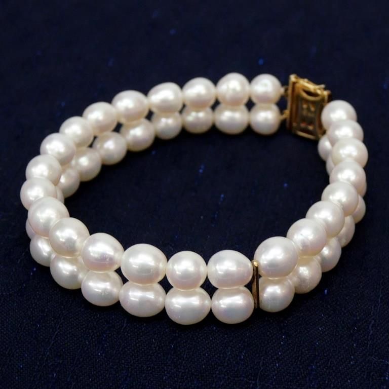 TASAKI 田崎真珠 k18 2連パール ブレスレット TASAKI タサキ パール 真珠 2連 ブレスレット K18イエロー