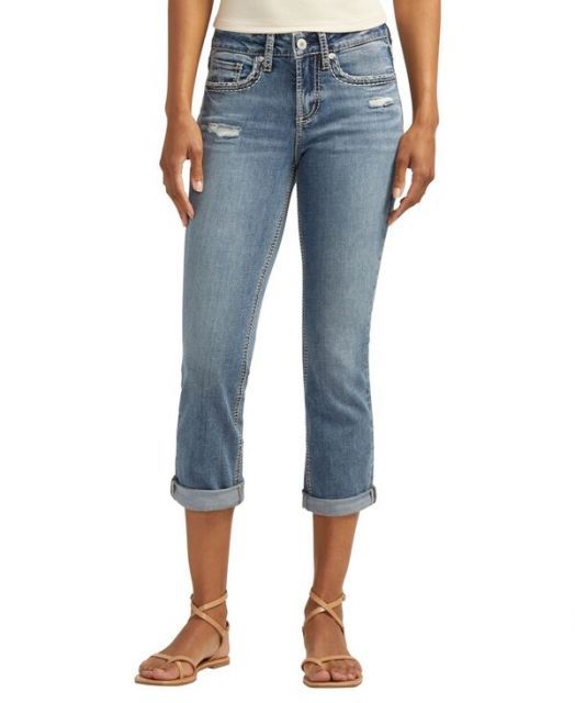 【送料無料】 シルバー ジーンズ レディース デニムパンツ ジーンズ ボトムス Women's Suki Mid Rise Curvy Fit Capri Jeans Indigo