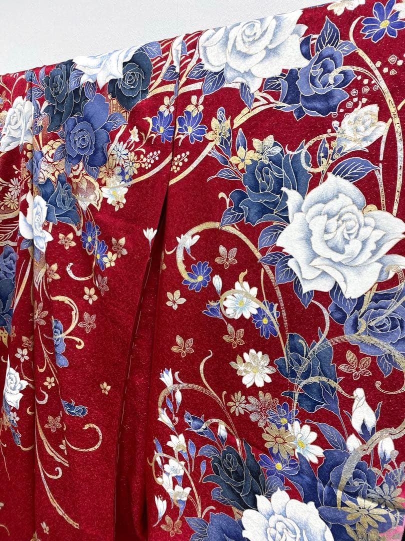 振袖 仮絵羽 舞台衣装 正絹 刺繍 金彩 銀彩 未仕立て品 八掛付き 