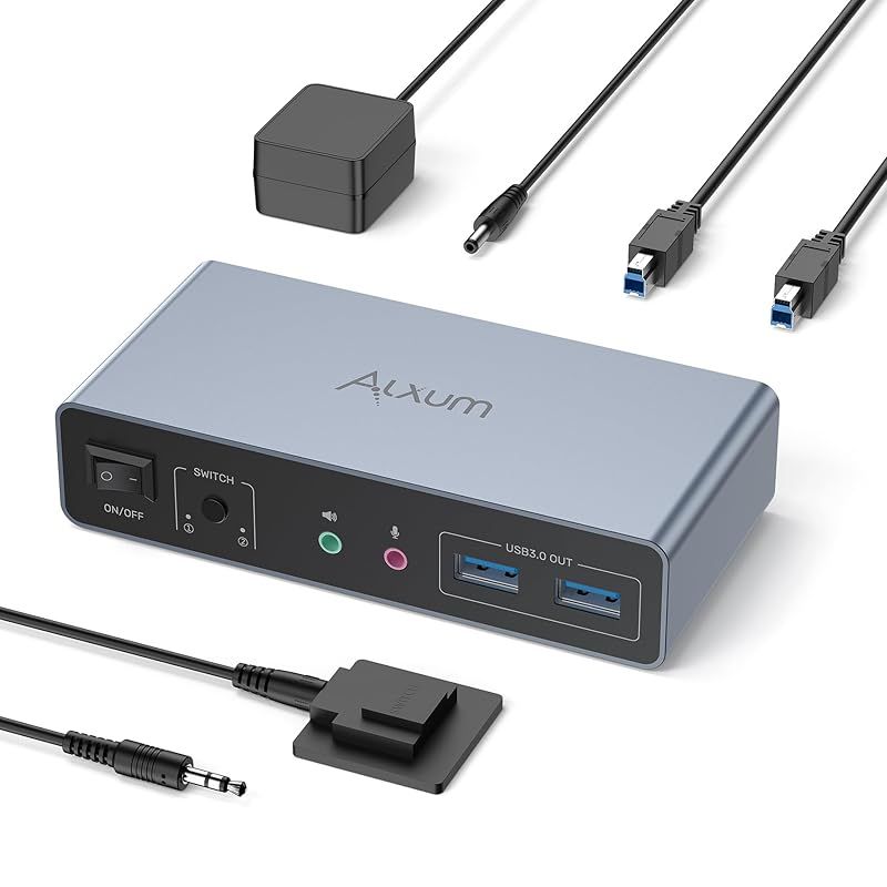 在庫限り Alxum HDMI Displayport USB 3.0 KVM切り替え機 オーディオおよびマイクポート付き-2入力2出力-4K 60Hz 3ポートUSB A キーボード マウス モニターを共有 PC2台用 ドライバー不要 手元スイッチ-USB