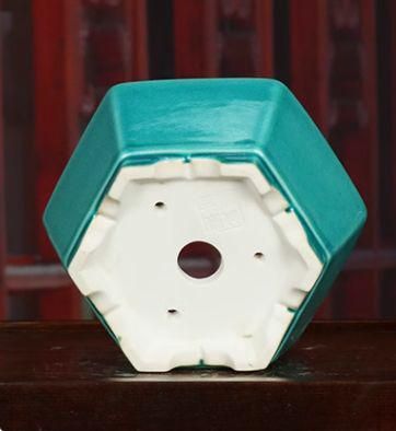 青磁底付き六角鉢 盆栽鉢 植木鉢 小品盆栽鉢 大品盆栽鉢