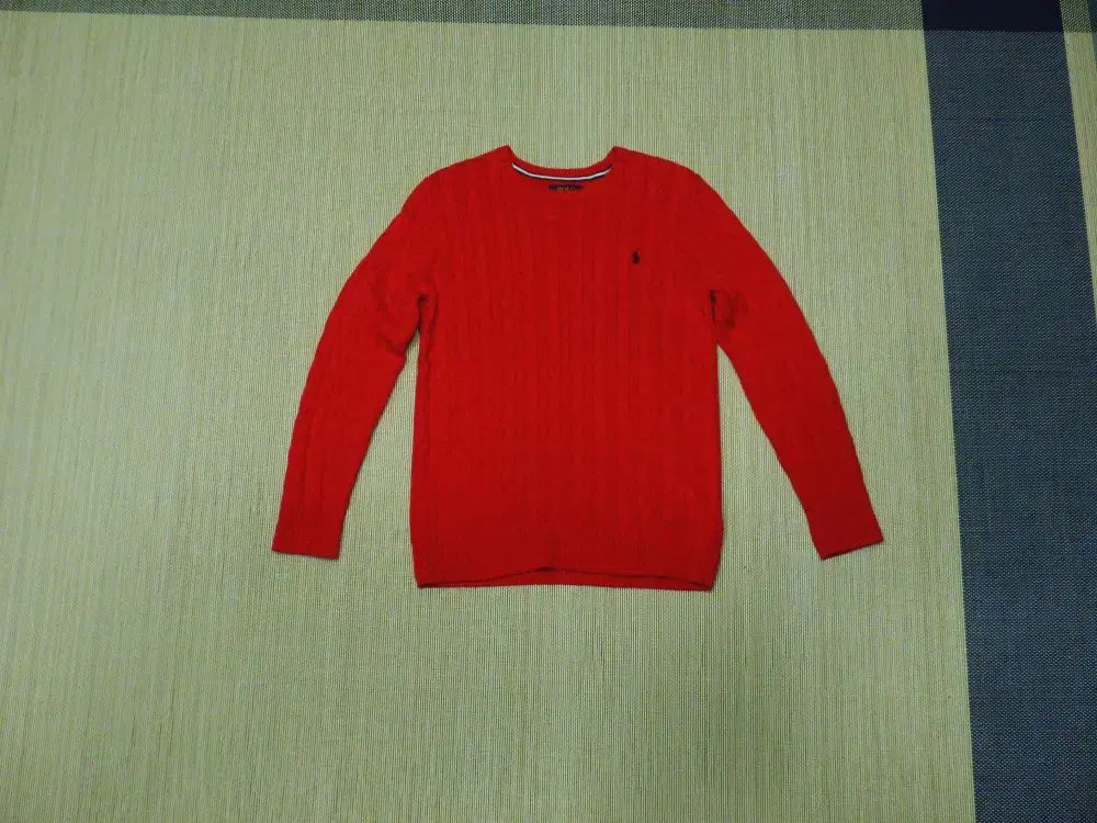 L|14-16 ポロ ラルフローレンキッズ ラウンド ケーブル編み コットン ニット