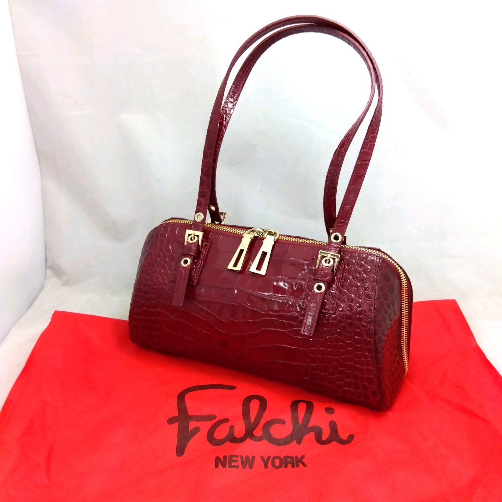 ファルチNY　クロコダイルハンドバッグ ファルチニューヨーク Falchi New York クロコダイル型押し