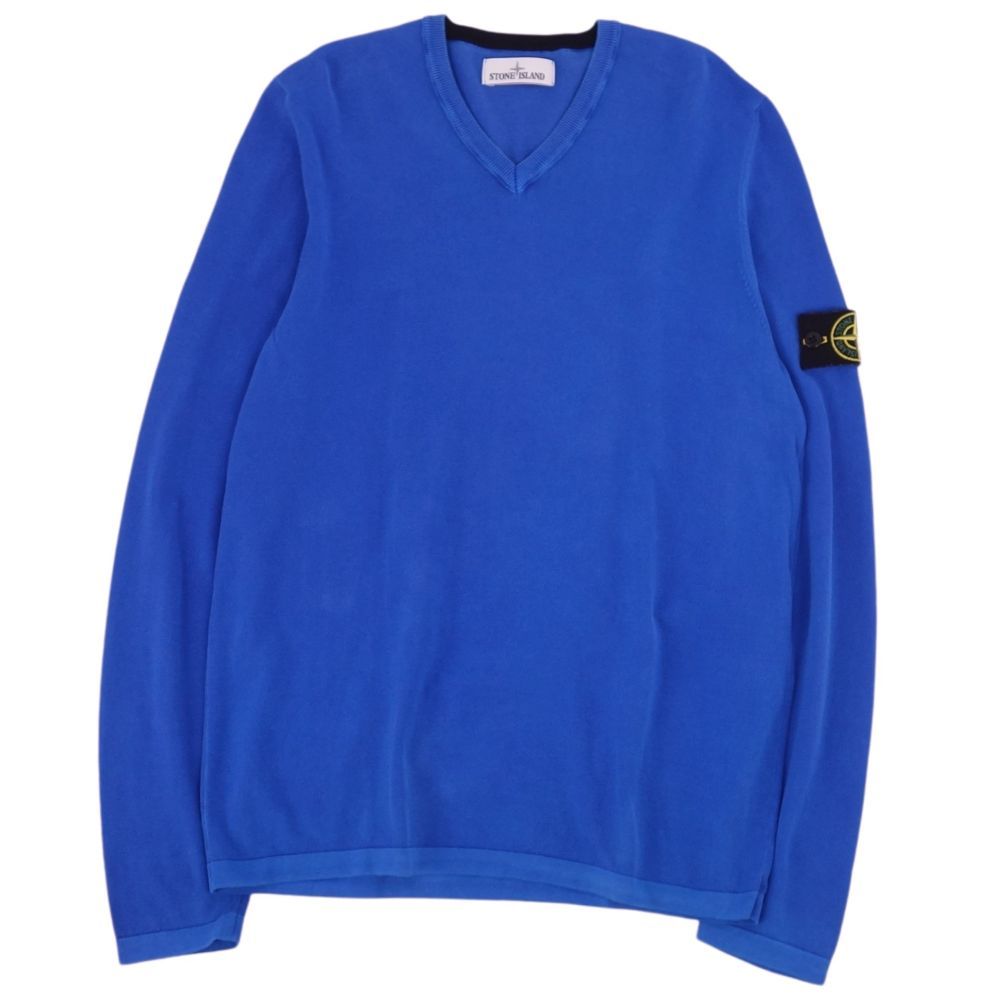 美品 ストーンアイランド STONE ISLAND ニット セーター プルオーバー ロゴパッチ コットン トップス メンズ イタリア製 XL ブルー