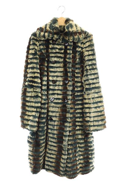 バーバリー BURBERRY ESTABLISHED ラビットファー コート 毛皮 ロング ダブル 36 ベージュ 青 |MY