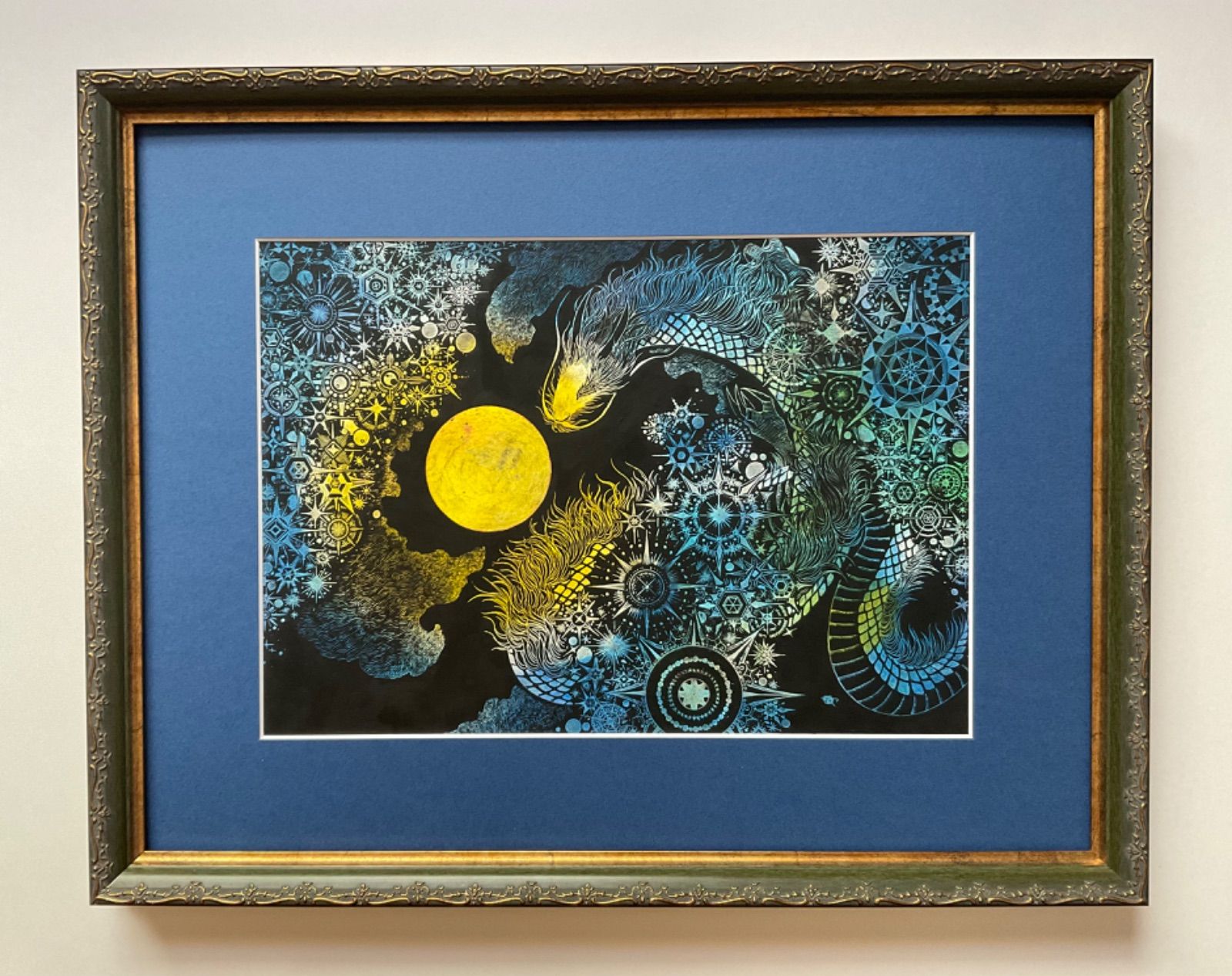 開運絵画　宇宙と金龍　龍神様　運気上昇　金運　健康運　仕事運　金箔　プルメリア 開運絵画 宇宙と金龍 龍神様 運気上昇 金運 健康運 仕事運 金箔