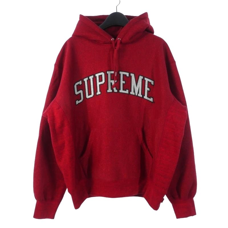 シュプリーム SUPREME グリッター アーチロゴ スウェットパーカー フーディ プルオーバー 裏起毛 M レッド 赤