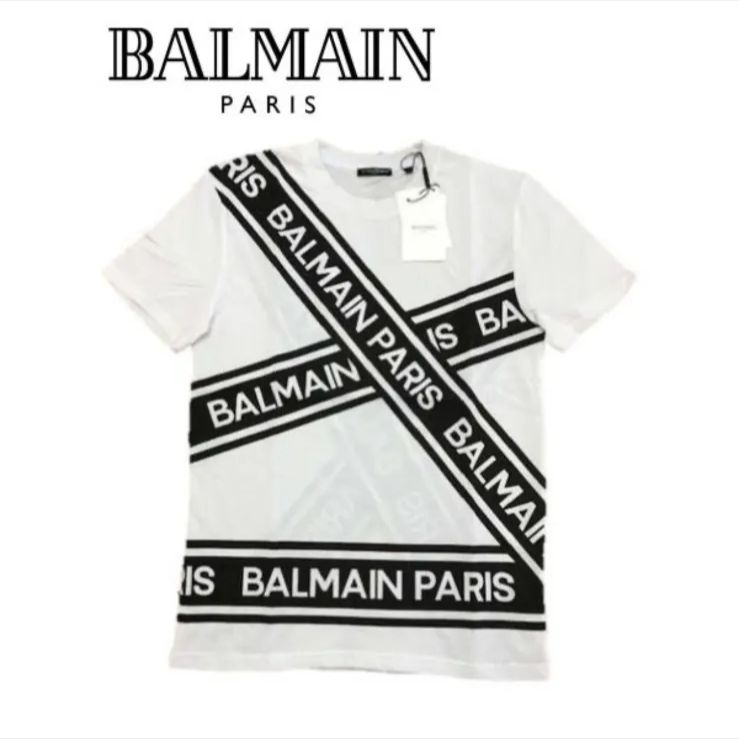 最終価格！正規品BALMAIN ホワイト ロゴ Tシャツ 半袖　訳あり美品 バルマン ロゴ キラキラ Tシャツ｜Yahoo!フリマ（旧PayPayフリマ）