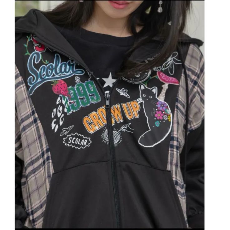  Scolar POP チェック柄切替パーカー パーカー トップス