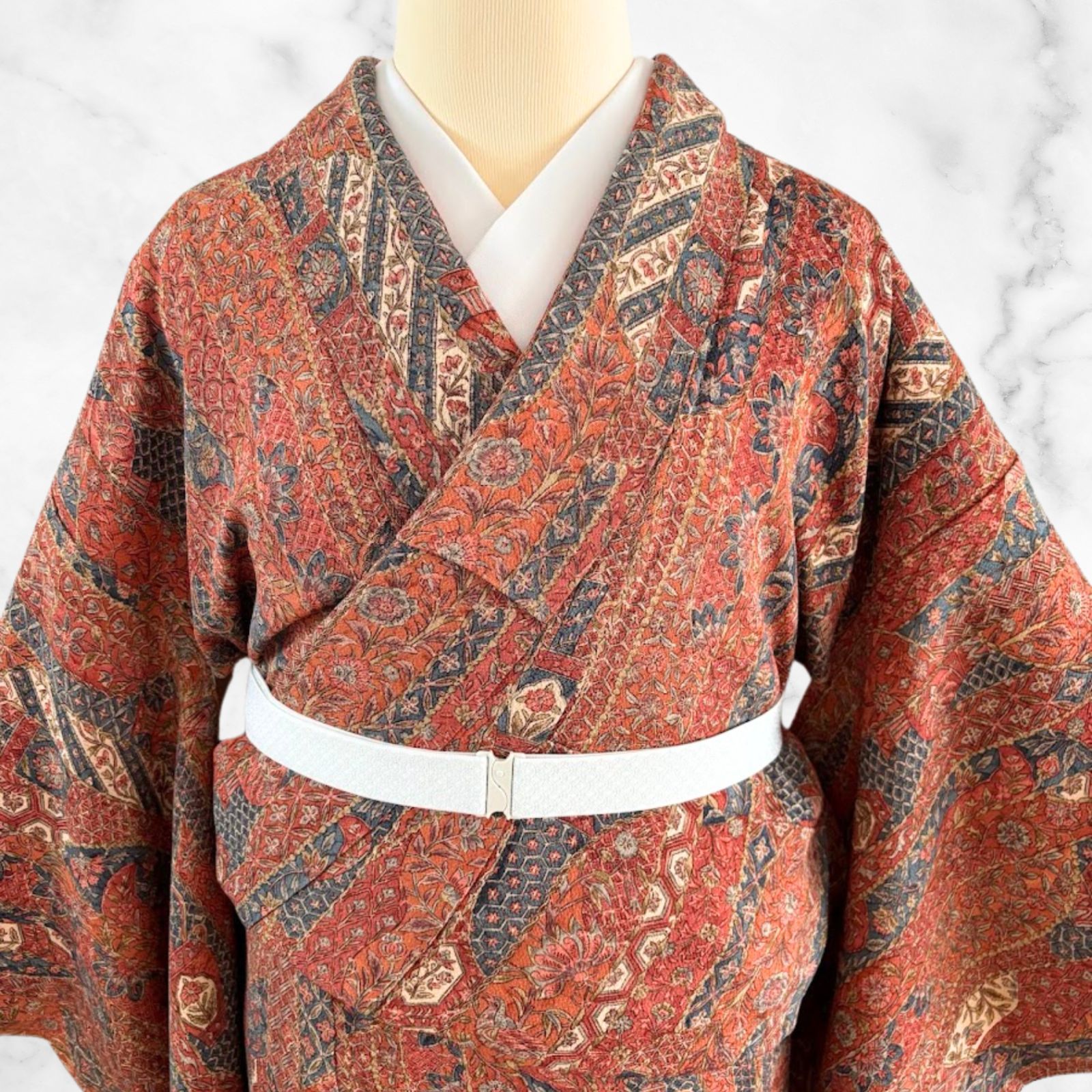 Silk Kimono Komon Chirimen Sarasa Pattern by Nidaime Sarajin