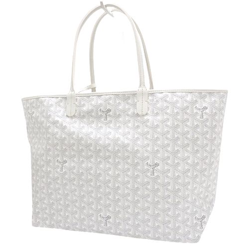 GOYARD(ゴヤール) サンルイ PM トートバッグ 肩掛け ショッピングバッグ ヘリンボーン柄 PVCコーティングキャンバス  ゴヤールディンキャンバス ホワイト白 グレー シルバー金具 ユニセックス 40802093852【中古】【アラモード】