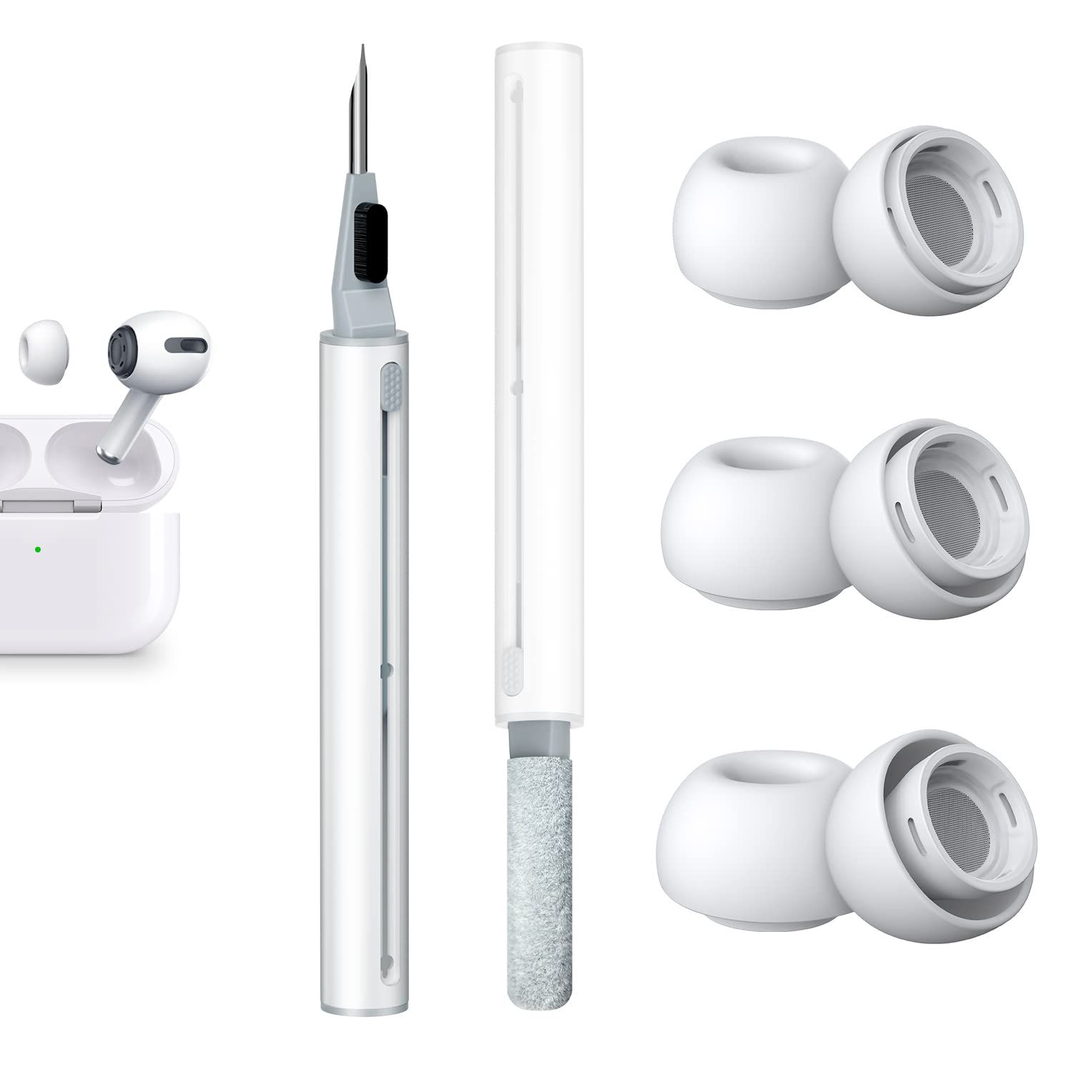 YUWAKAYI イヤーピース AirPods Pro 第1|2世代対応 3 in 1イヤホン掃除道具付き シリコンイヤーチップ S|M|Lサイズ 各ペア 柔らかい 滑り止め イヤーピース収納ケース付き
