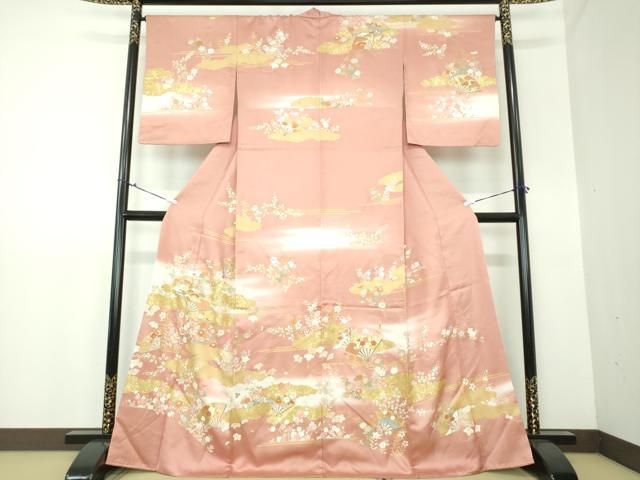 5k2608 着物 正絹 袷 付下げ訪問着 黄色 緑 白 花柄 和装 5k2608 着物