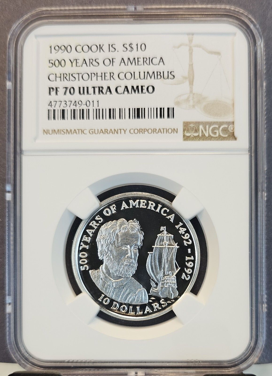 1990 COOK ISLANDS SILVER 10 DOLLARS CHRISTOPHER COLOMB NGC PF 70 ULTRA CAMEO