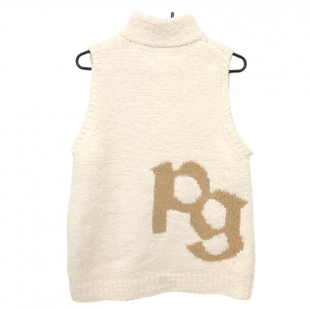 超 パーリーゲイツ ボアハイネックベスト アイボリー×ライトブラウン 後ろロゴ ボタン メンズ 4 M ゴルフウェア PEARLY GATES