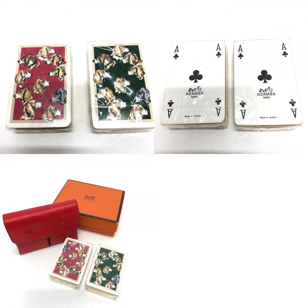 美品/エルメス ドッグプリント ミニ トランプ レザーケース レッド 未使用品 美品/エルメス ドッグプリント ミニ トランプ レザーケース