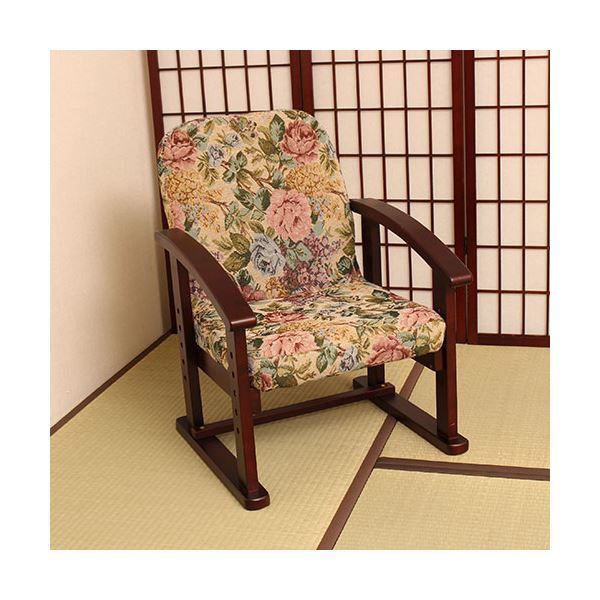 谷村実業 立ち座りらくらく座椅子 ハイタイプ リクライニング ゴブラン 花柄 TAN-100H-GOB