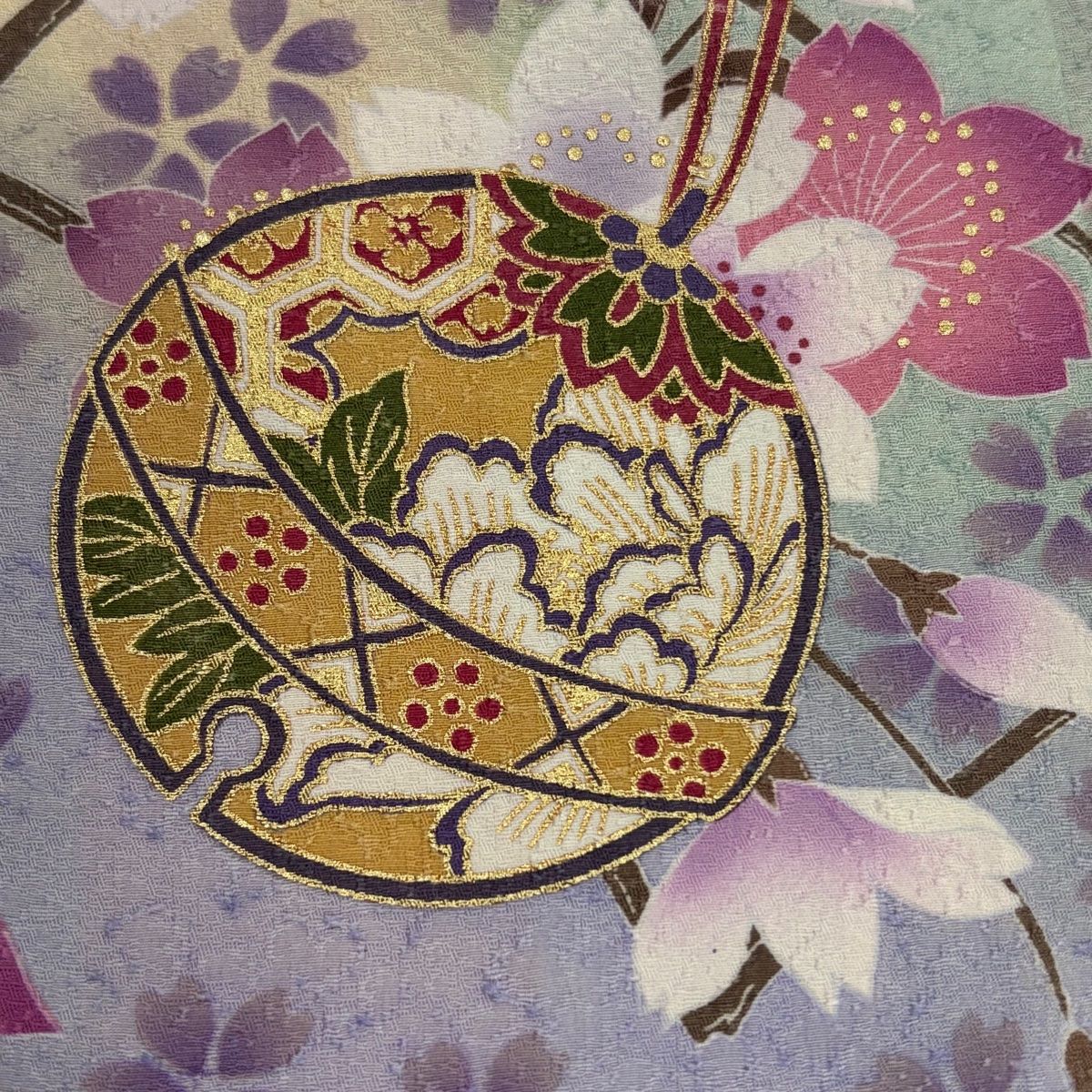振袖 身丈173.5cm 裄丈73cm L 袷 桜 鈴 箔 ぼかし 黒 正絹 美品