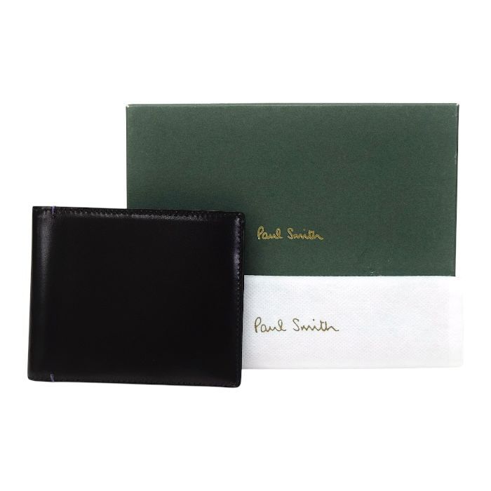 ポールスミス Paul Smith 二つ折り財布 レザー ミディアムウォレット コンパクトウォレット 札入れ カードケース メンズ ブラック mbm07005