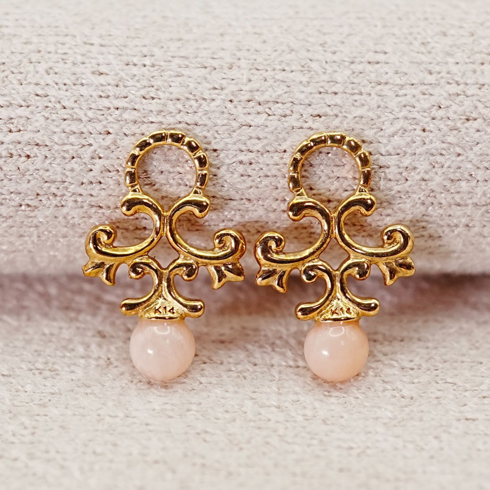 アガット 珊瑚 ピアスチャーム K14 コーラル 24-4317