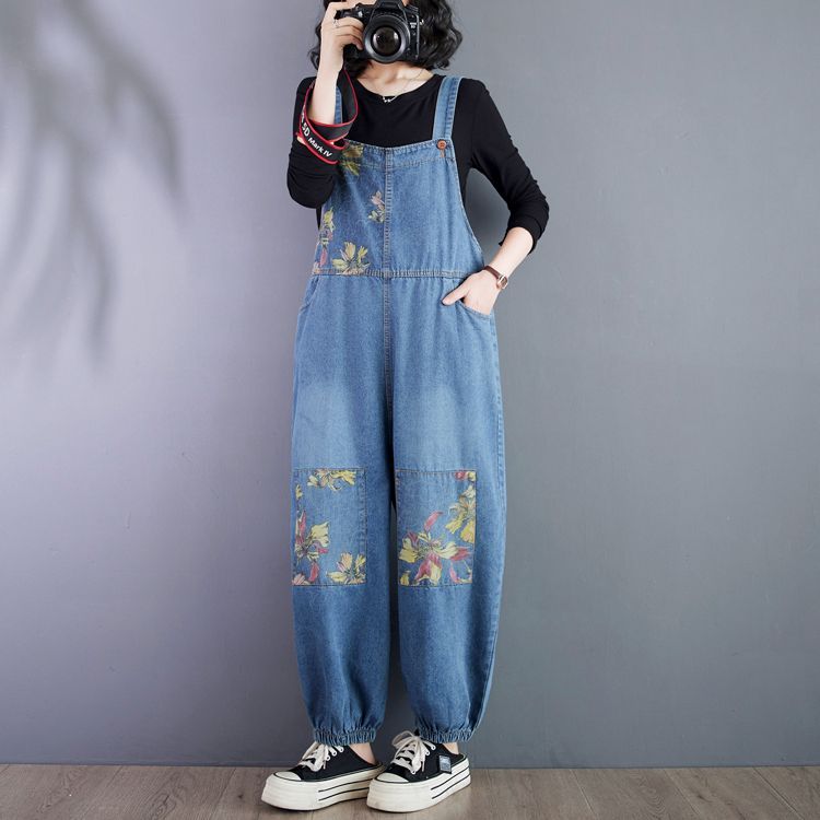 春夏カジュアル*花柄オシャレ*ゆったり*つなぎ*デニムサルエルサロペットM～XL選べる