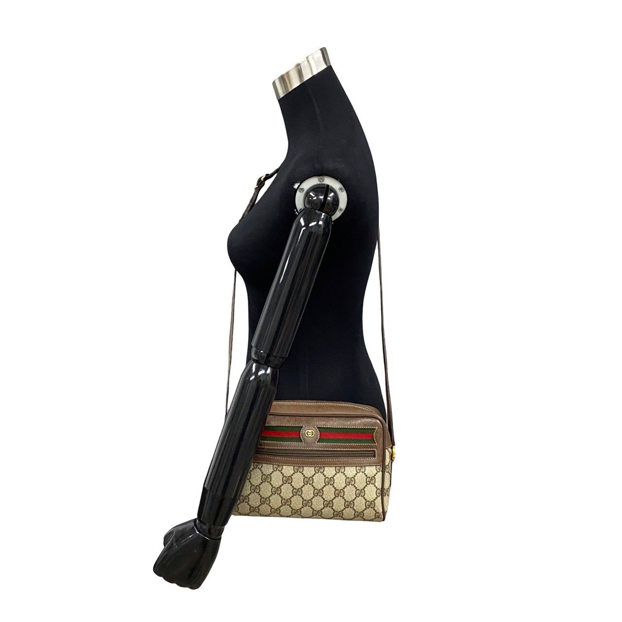 グッチ レザー ショルダーバッグ シェリーライン ブラック ロゴ金具 GUCCI 極 美品 袋付 グッチ オールドグッチ ヴィンテージ
