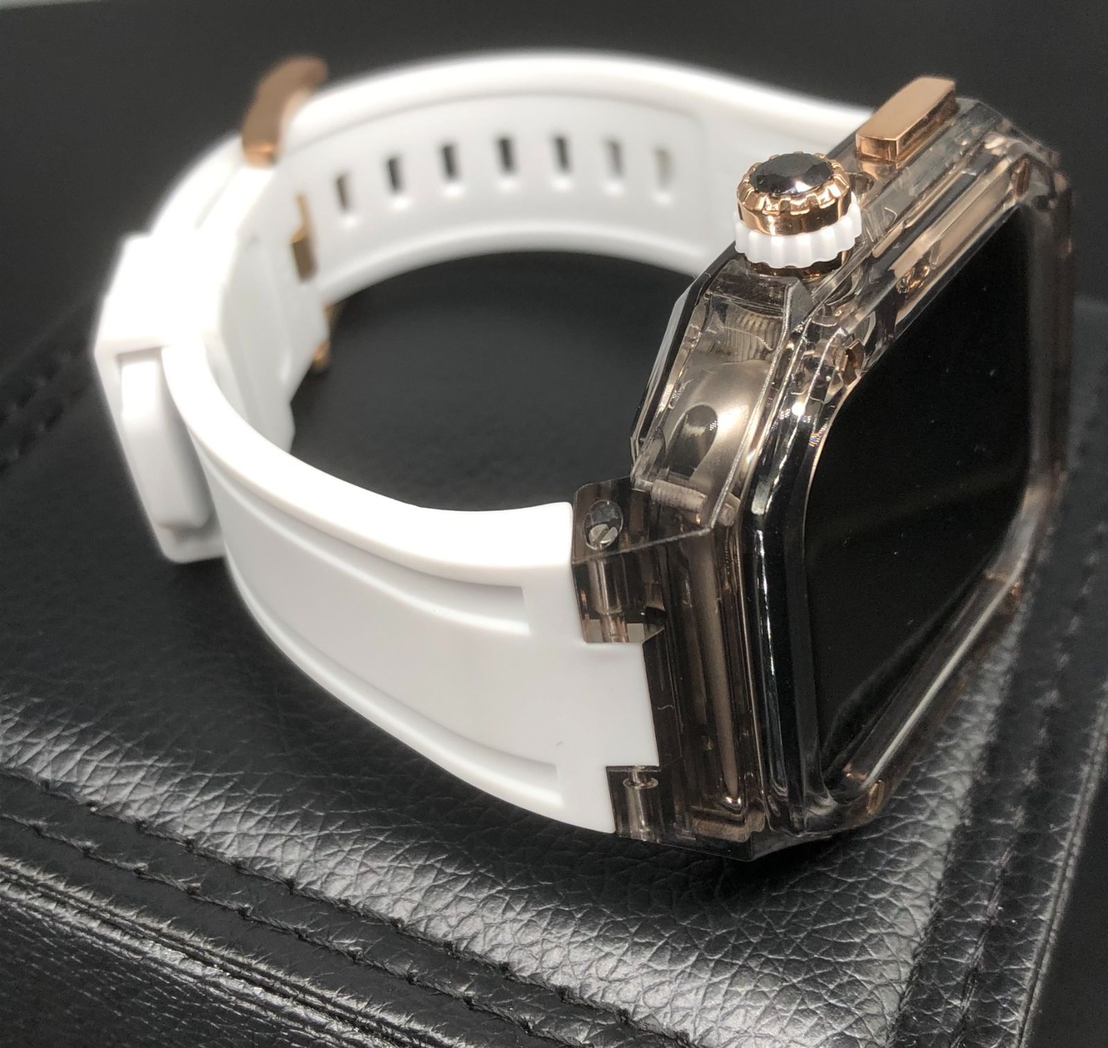 GimelZayin zc rg ブラッククリア　ホワイト★アップルウォッチ ラバーベルト カバー クリア ケース 40mm 41mm 44mm 45mm 46mm 49mm スポーツ メンズ レディース　4スクリュー Apple Watch バンド
