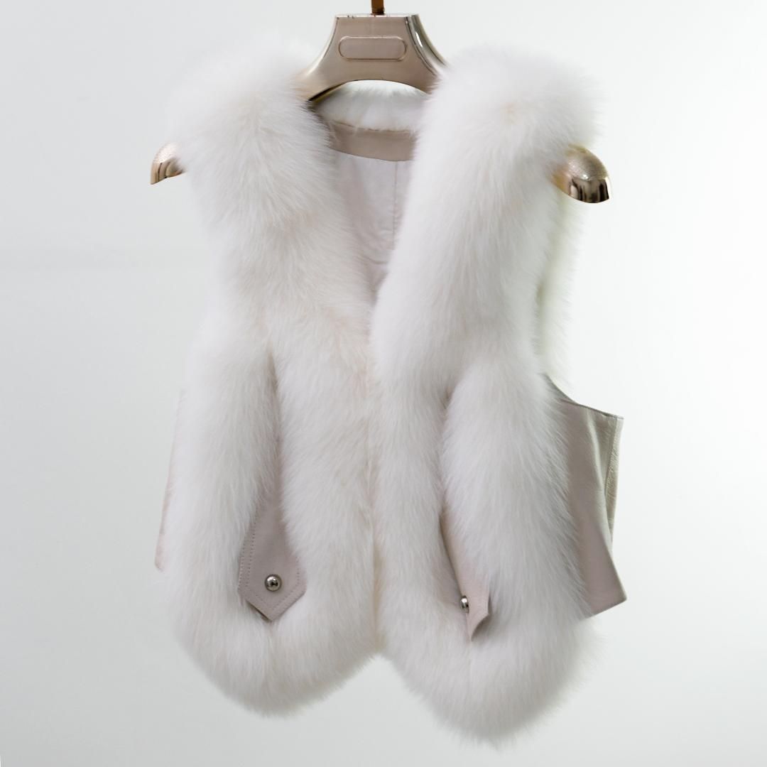 最 ↑フォックス ベスト 毛皮リアルファーホワイト|人気オシャレ流行