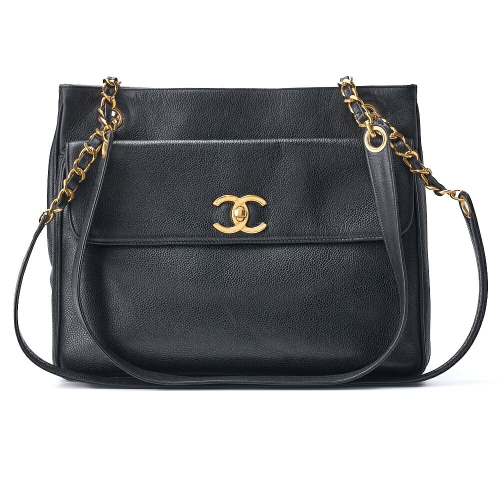 CHANEL シャネル アウトサイドフラップ ダブルチェーンショルダー キャビアスキン 黒（ゴールド金具） トートバッグ レディーストートバッグ  レディースバッグ ハイブランド【中古】【送料無料】 - メルカリ