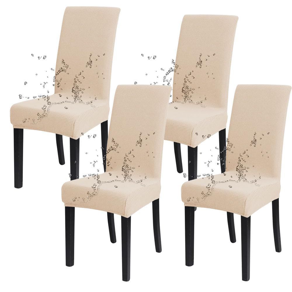 ベージュ_4枚セット 椅子カバー チェアカバー 4枚 ダイニング 防水性 伸縮素材 耐久性 汚れ防止 加厚 洗える 家庭 ホテル ウェディング 結婚式洗える 取り外し