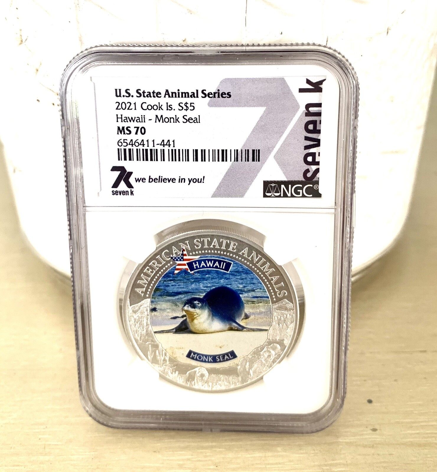 7K Metals 2021 Cook Islands S$5 MS70 Hawaii Monk Seal Silver