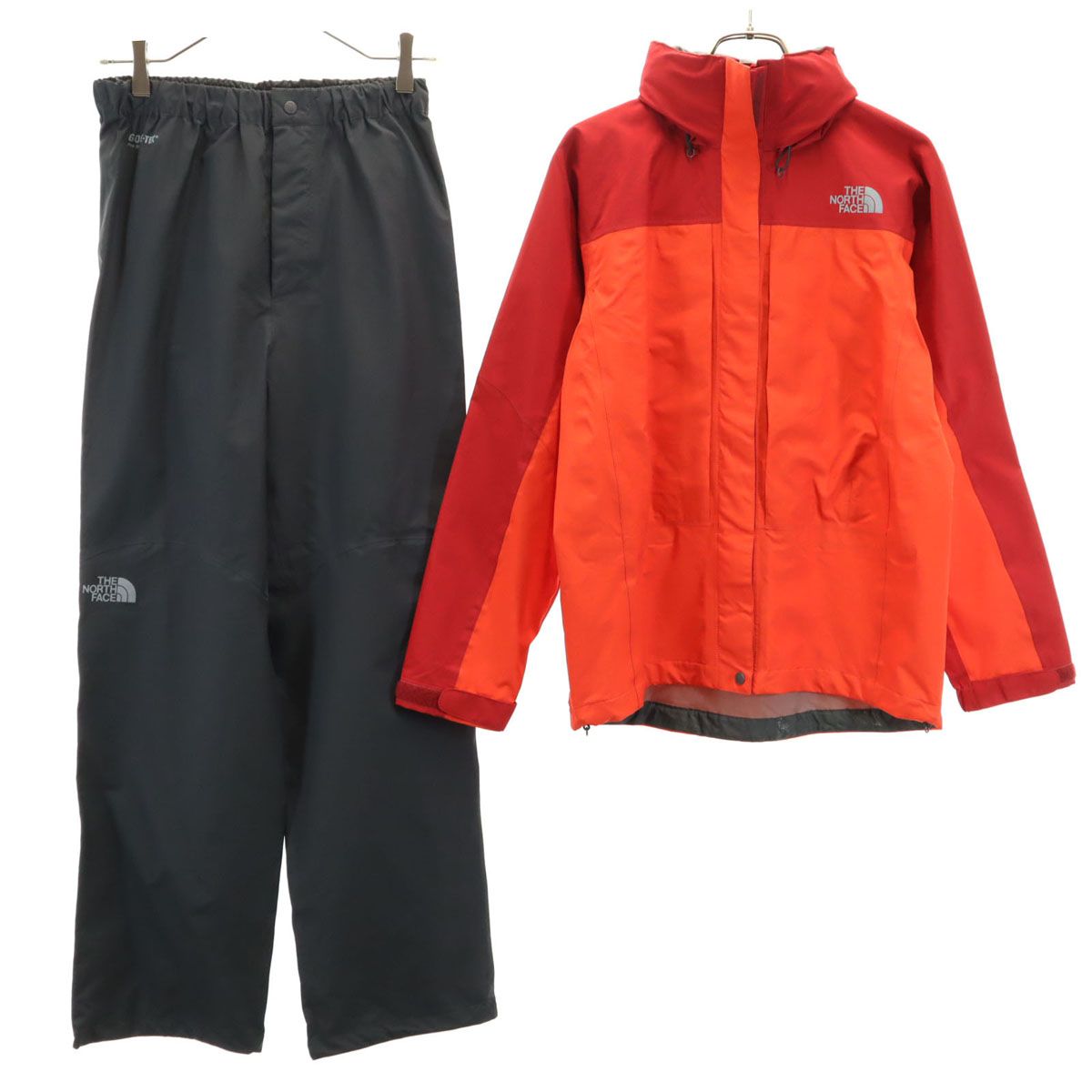 THE NORTH FACE ノースフェイス レインジャケット 上下 セットアップ M 朱色 レインテックス プラズマ アウトドア NPW11212 収納袋付き レディース 古着