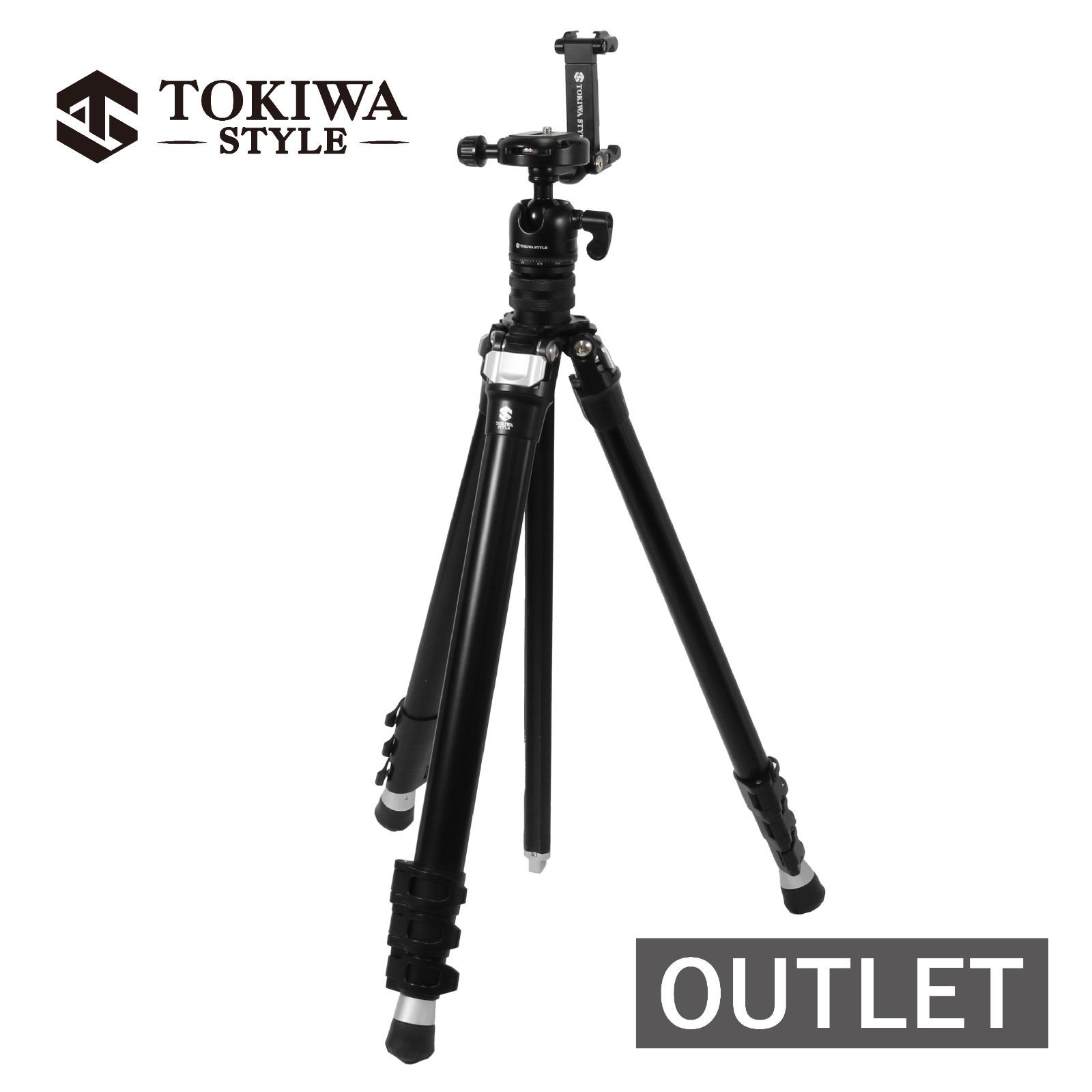アウトレット品 TOKIWA STYLE TA304AS＋BA38ADS アルミ4段三脚スマホアダプター付雲台セット