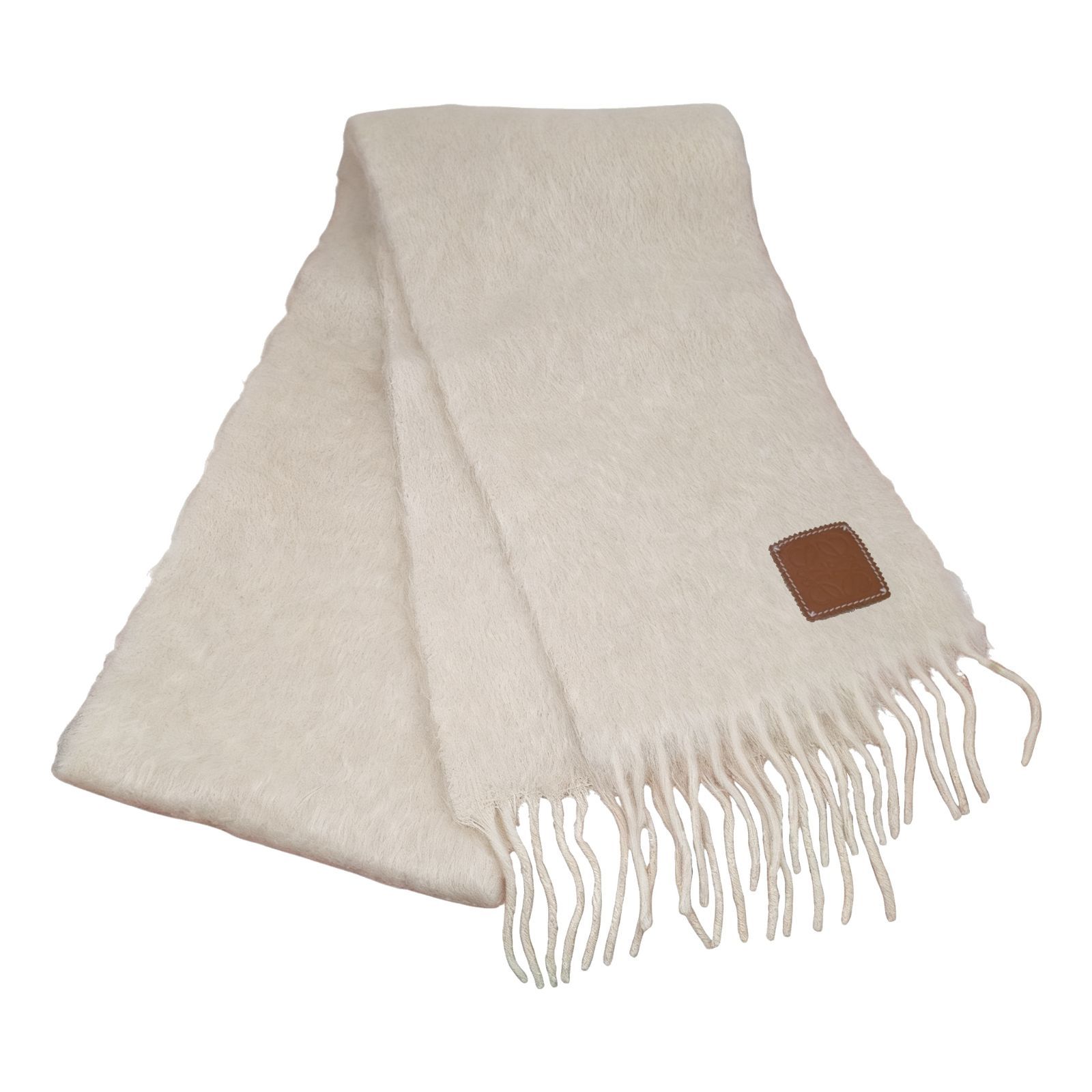 LOEWE ロエベ Mohair Scarf モヘア＆ウールブレンド マフラー スカーフ アナグラム ロゴ モヘア フリンジ レディース 白 ホワイト ナイロン モヘア レディース メンズ ブランドギャラリー東心斎橋店