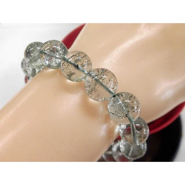 天然石 グリーンファントム11.9mm～12.4mm玉ブレスレット 内周18.8cm