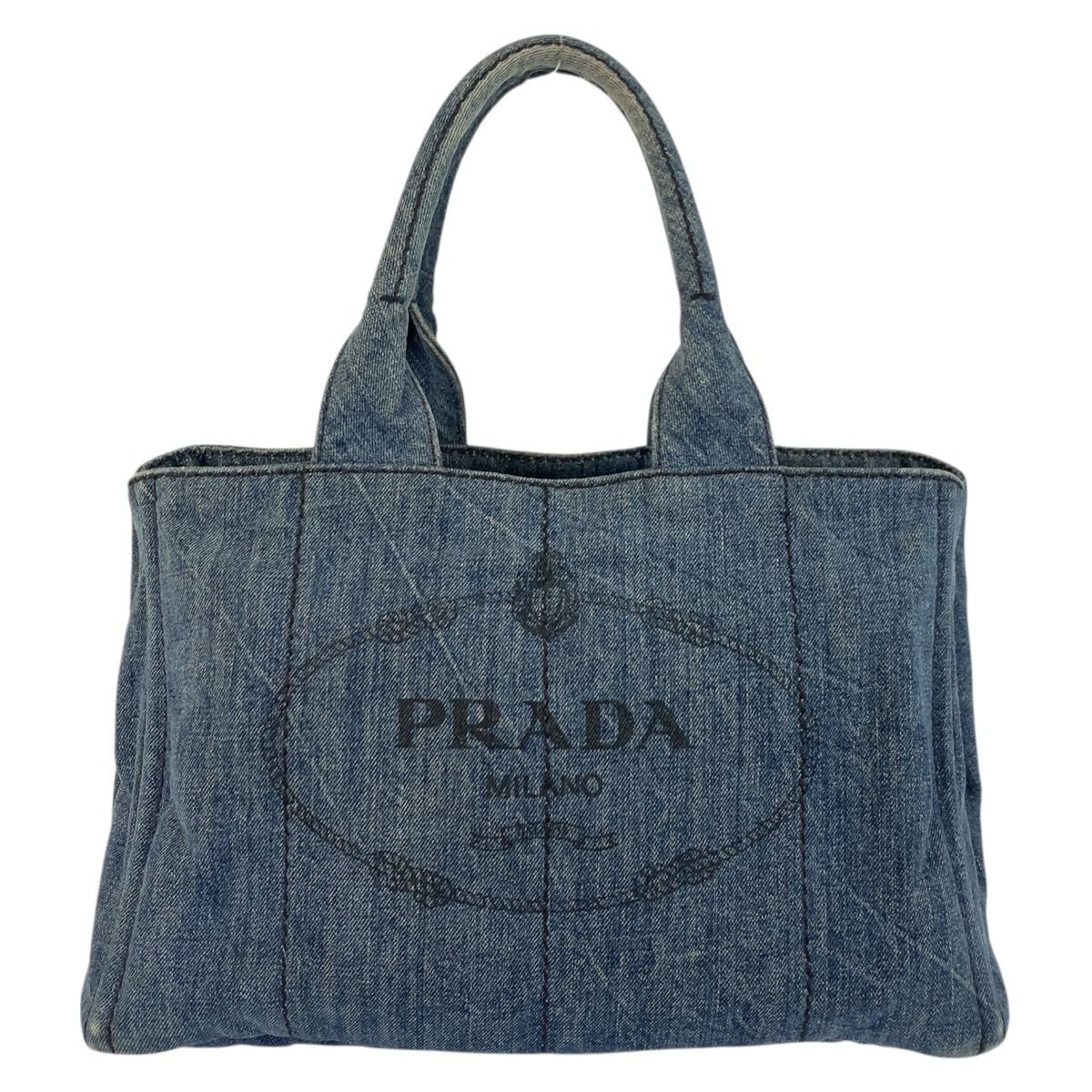 PRADA プラダ カナパ 三角ロゴプレート ブルー ゴールド金具 
